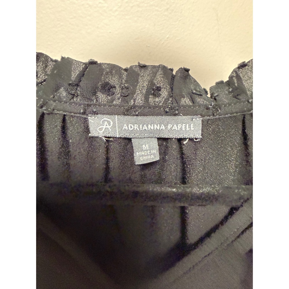 Adrianna Papell Blouse Womens Medium Black Excellent Swiss Dot Ruffle Sleeve Top - Picture 2 of 7